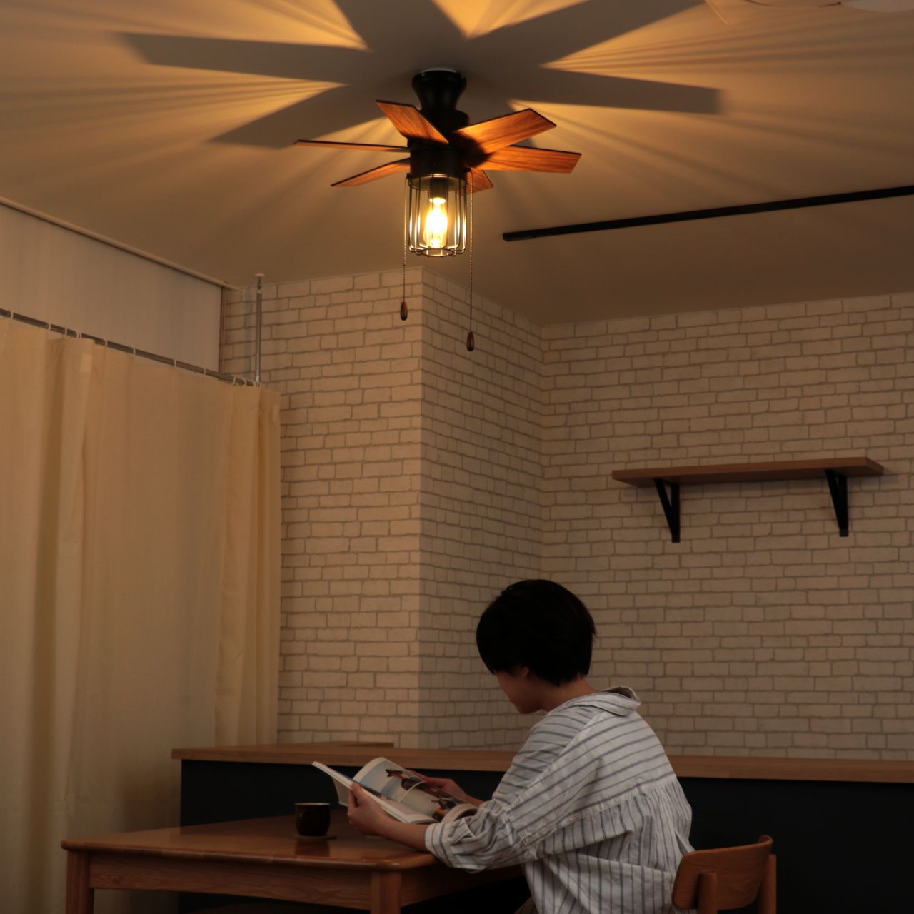 JE-CF012BK + LD2620 / ,JAVALO ELF VINTAGE（ヴィンテージ）Collection  LED 電球色 1灯 小型 軽量 Life on Products(ライフオンプロダクツ)製シーリングファンライト