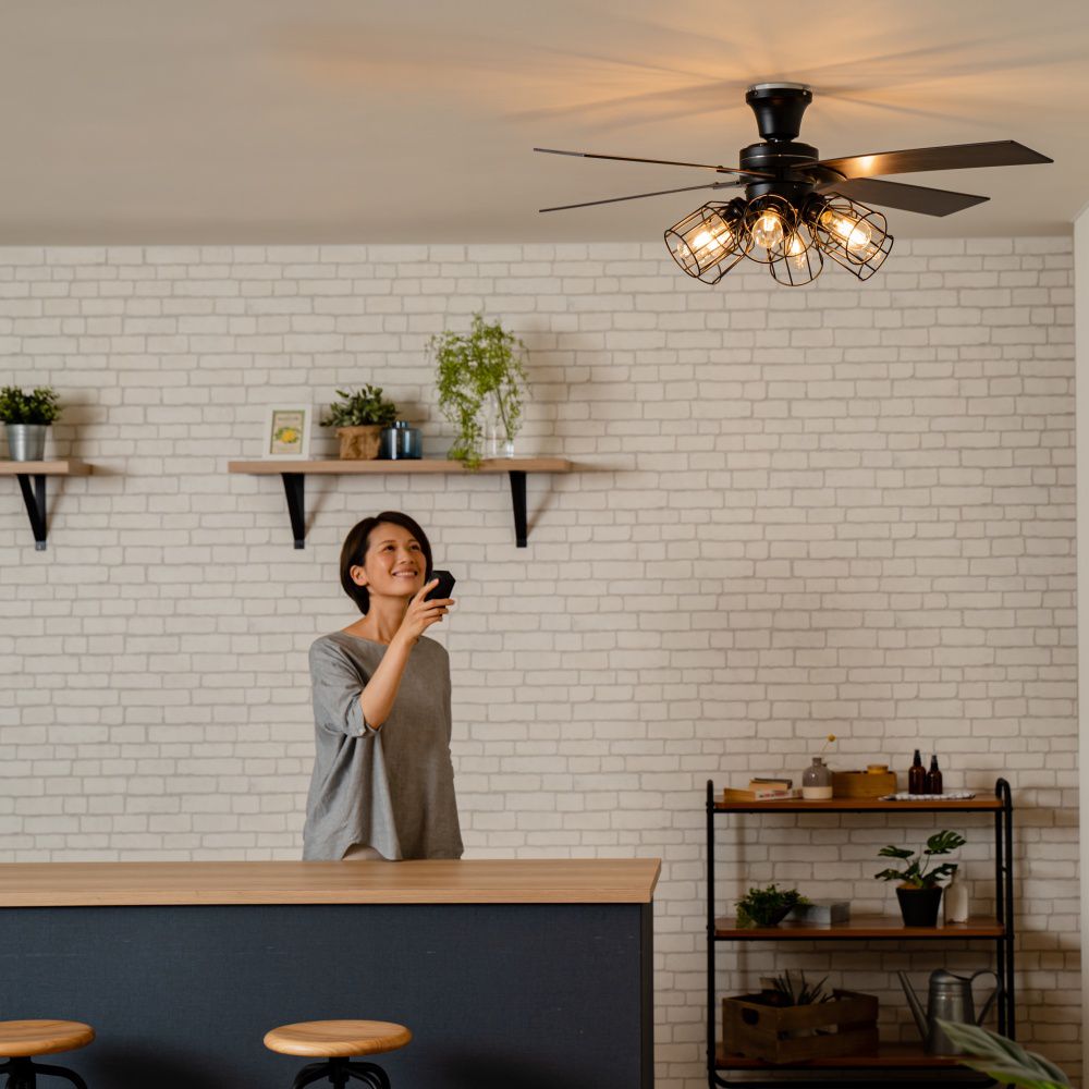 JE-CF048-BK,JAVALO ELF Modern Collection フィラメントLED  LED 電球色 6灯 軽量 Life on Products(ライフオンプロダクツ)製シーリングファンライト