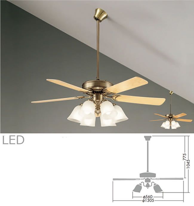 DP-35202G + DP-37982 + DP-35320 + DP-35206 傾斜対応 LED 電球色 6灯 DAIKO(ダイコー)製シーリングファンライト