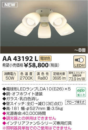 AA43192L / AA43192L(N),5灯灯具単体 KOIZUMI(コイズミ)製シーリングファン オプション単体