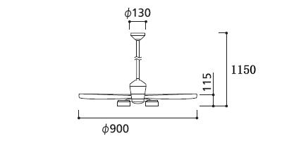 WF090P1(090#+920#) + WF065LR / WF065NR + WF613P1,高演色LED [R15] 大風量 傾斜対応 LED 電球色/昼白色 5灯 ODELIC(オーデリック)製シーリングファンライト