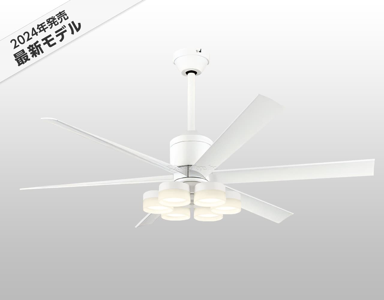 WF239P1 + WF257PR + WF732P1C,高演色LED [R15]  大風量 傾斜対応 LED 調光・光色切替(電球色-昼白色) 6灯 軽量 ODELIC(オーデリック)製シーリングファンライト