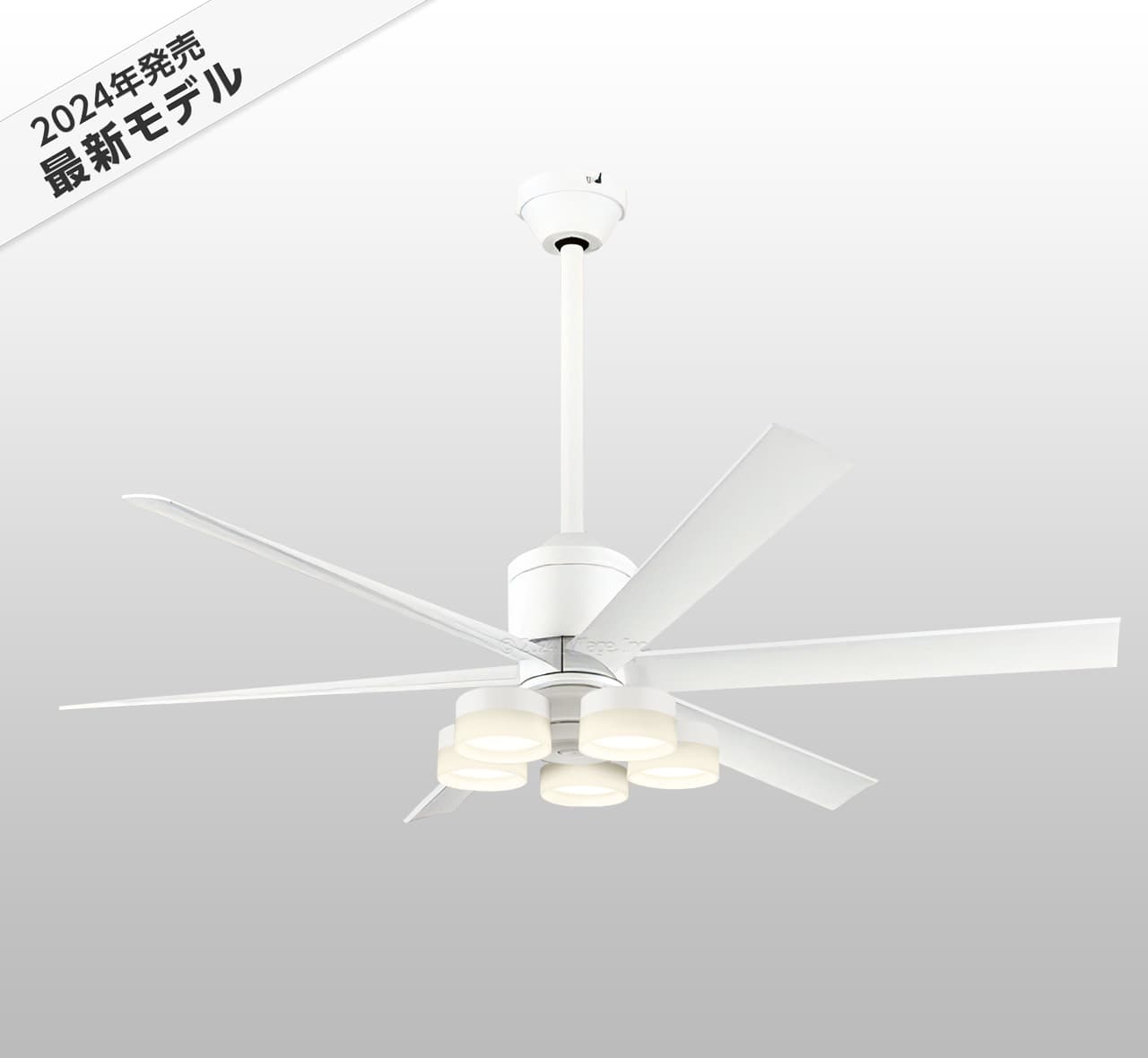 WF239P1 + WF258PR + WF732P1,高演色LED [R15]  大風量 傾斜対応 LED 調光・光色切替(電球色-昼白色) 5灯 軽量 ODELIC(オーデリック)製シーリングファンライト