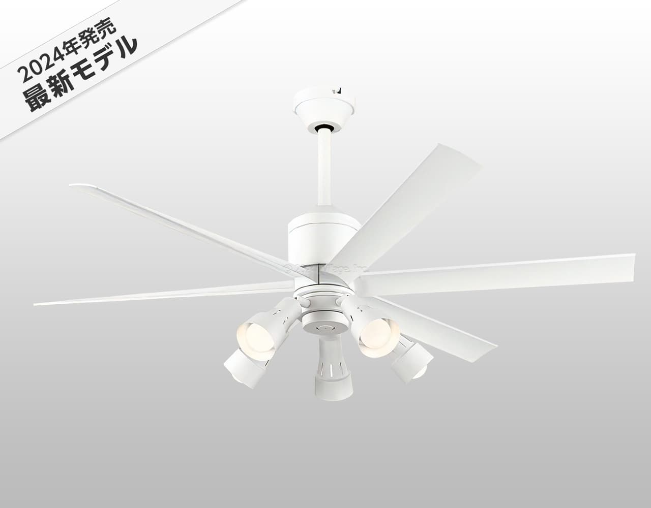 WF239P1 + WF278PR1 + WF731P1,高演色LED [R15]  大風量 傾斜対応 LED 調光・光色切替(電球色-昼白色) 5灯 ODELIC(オーデリック)製シーリングファンライト