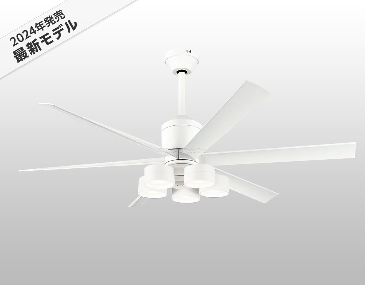 WF239P1 + WF288PR + WF731P1,高演色LED [R15]  大風量 傾斜対応 LED 調光・光色切替(電球色-昼白色) 5灯 軽量 ODELIC(オーデリック)製シーリングファンライト