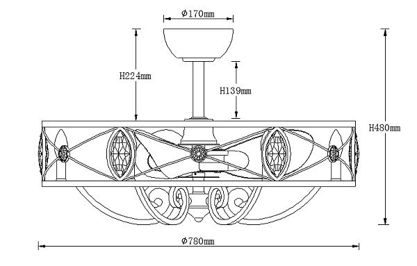 AS-0875-6,ファンデリア  大風量 LED 電球色 6灯 小型 ORRB(オーブ)製シーリングファンライト