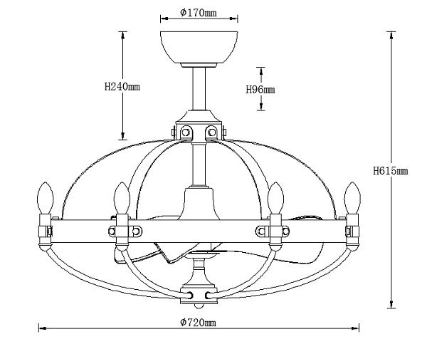 AS-5190-6,ファンデリア  大風量 LED 電球色 6灯 小型 ORRB(オーブ)製シーリングファンライト