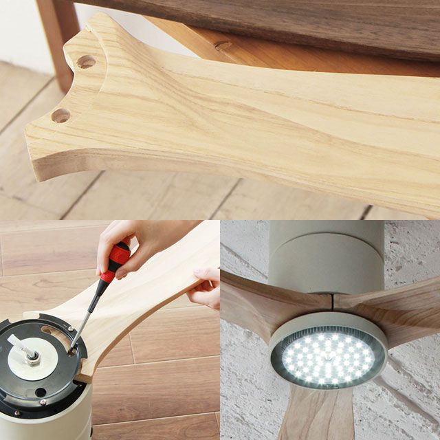 JE-CF004M WH,JAVALO ELF Modern Collection REAL wood blades 大風量 LED 調光 昼白色 1灯 薄型 軽量 HANWA(阪和)ハンワ製シーリングファンライト