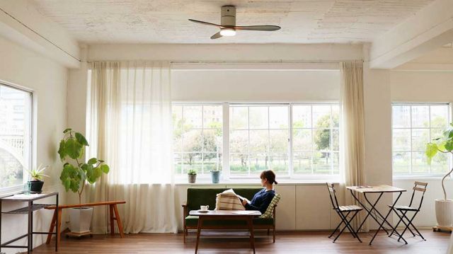 JE-CF017M SV,JAVALO ELF Modern Collection REAL wood blades 大風量 LED 調光 電球色 1灯 薄型 軽量 HANWA(阪和)ハンワ製シーリングファンライト