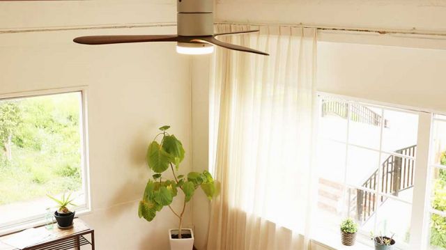 JE-CF017M SV,JAVALO ELF Modern Collection REAL wood blades 大風量 LED 調光 電球色 1灯 薄型 軽量 HANWA(阪和)ハンワ製シーリングファンライト