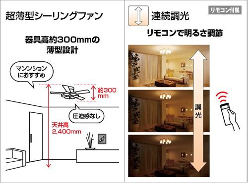WF419LC1 / WF419NC1 LED 調光 電球色/昼白色 6灯 薄型 ODELIC(オーデリック)製シーリングファンライト