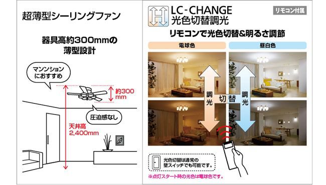 WF237 + WF267PC 大風量 LED 調光調色(電球色-昼白色) 6灯 薄型 ODELIC(オーデリック)製シーリングファンライト