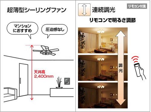 WF444LC1 / WF444NC1 LED 調光 5灯 薄型 ODELIC(オーデリック)製シーリングファンライト